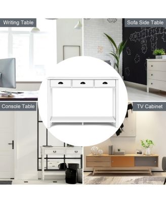 47'' Console Table Hall Table Side Desk Accent Table Drawers Shelf Entryway