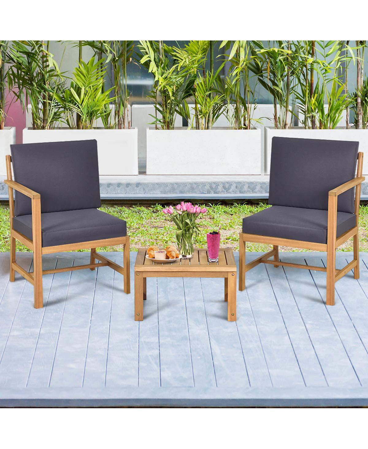 Costway 3 in 1 Patio Table Chairs Set Solid Wood Garden Furniture