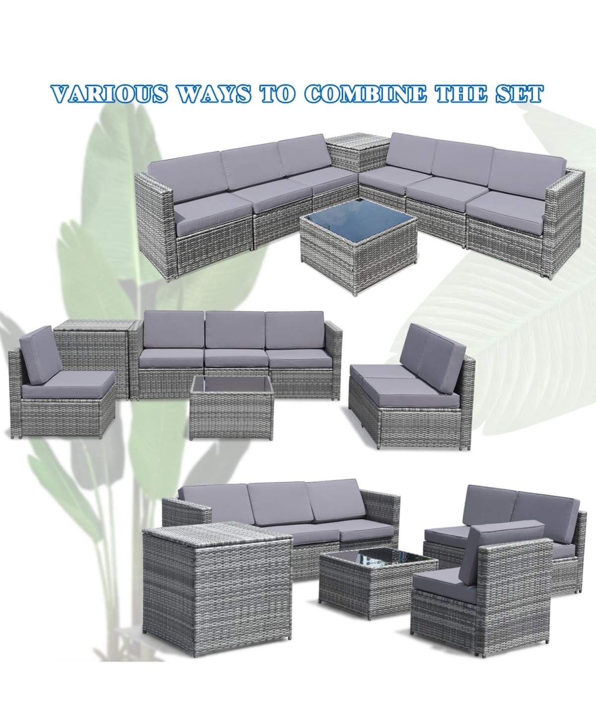 Gymax Set of Gray Rattan Wicker Sofa & Table Outdoor Cushioned Sectional Patio Furniture