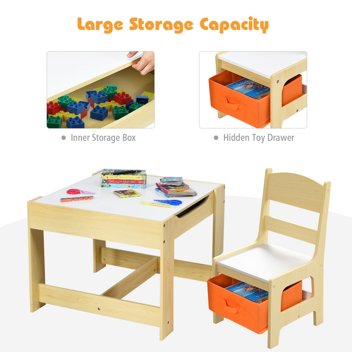 Kids Table Chairs Set With Storage Boxes Blackboard Whiteboard Drawing