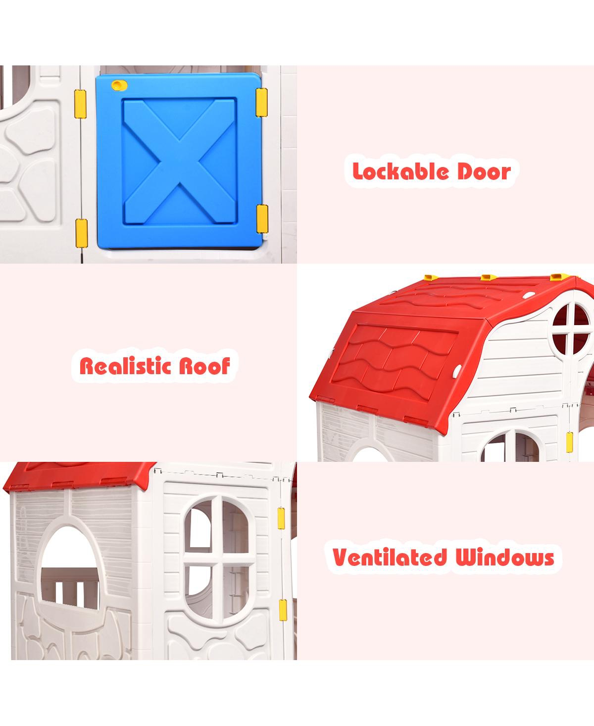 Costway Kids Cottage Playhouse Foldable Plastic Play House Indoor Outdoor Toy Portable