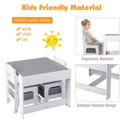 Kids Table Chairs Set With Storage Boxes Blackboard Whiteboard Drawing