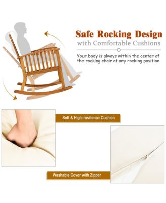 2PCS Acacia Wood Patio Rocking Chair Set Cushioned Coffee Table