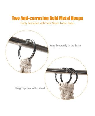 Hanging Hammock Chair Macrame Swing Handwoven Cotton Backrest Garden