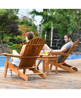 3PCS Patio Wooden Adirondack Chair Table Set Folding Seat Furniture Garden
