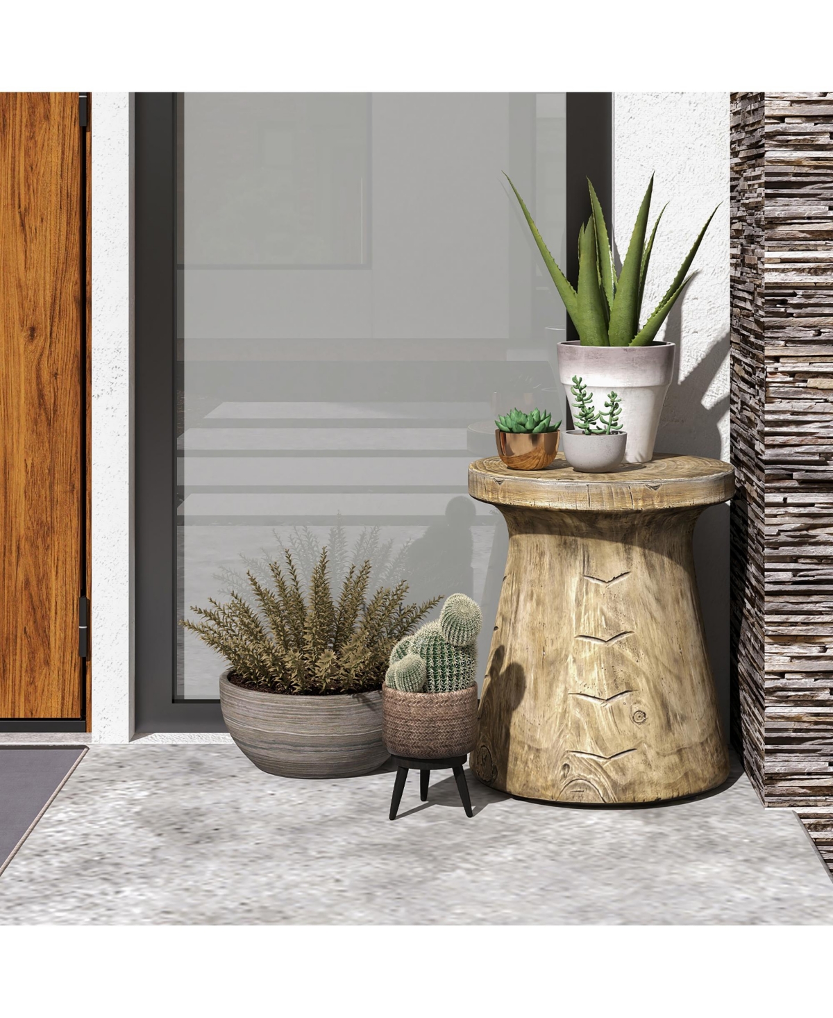 Gymax 17'' Concrete Accent Side Table Mushroom Wood-like End Table Plant Stand Stool
