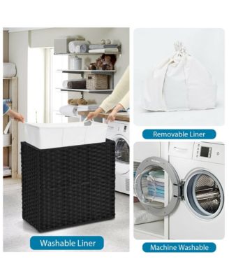 Laundry Hamper w/Wheels &amp; Lid, 125L 3-Section Clothes Hamper w/2 Liner Bags