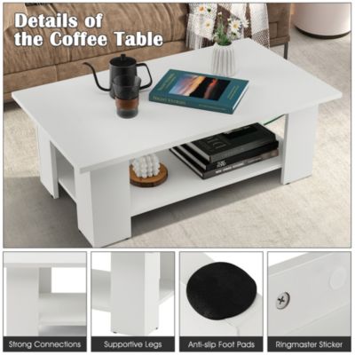 Coffee Table 2-Tier Modern Center Cocktail Table W/Storage Shelf