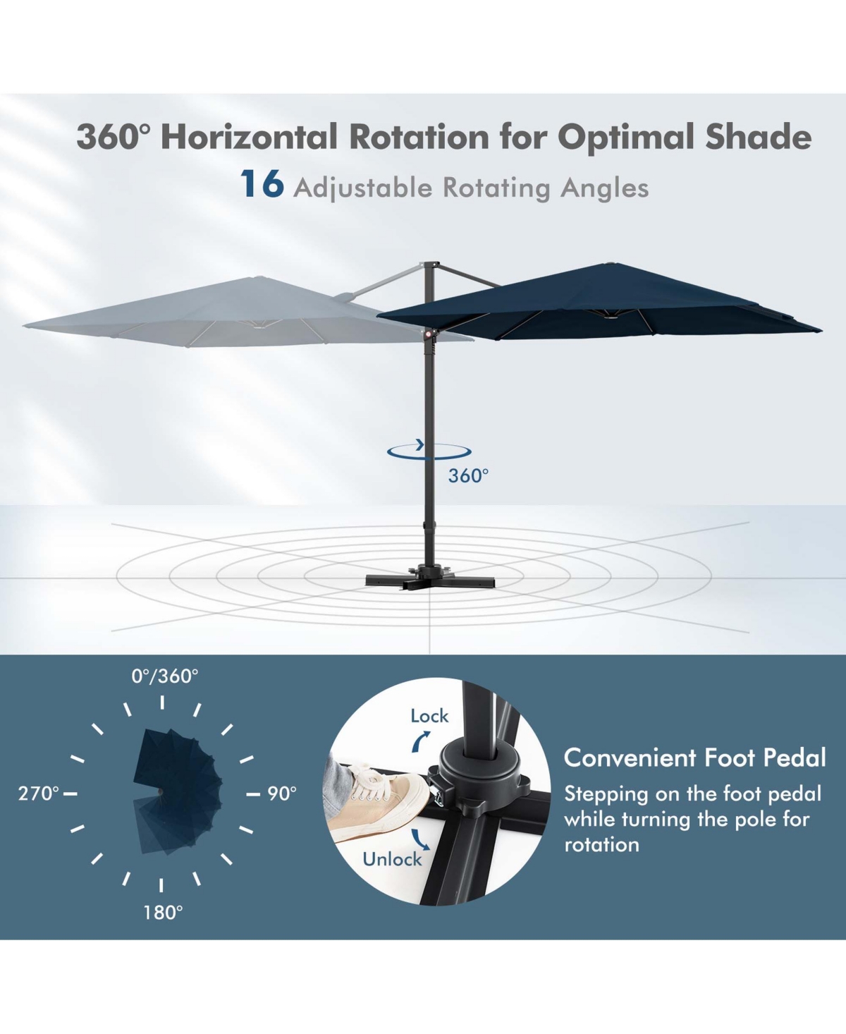 Costway Patio 9.5FT Square Cantilever Offset Hanging Umbrella 2-Tier 360° Outdoor