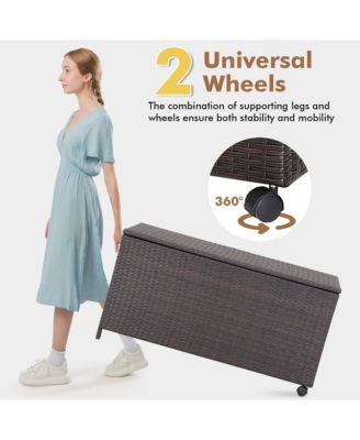 50 Gallon Patio Rattan Wicker Storage Deck Box Container Wheels W/Liner