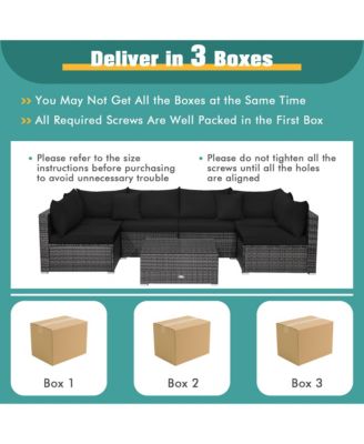 7PCS Patio Rattan Furniture Set Sectional Sofa Cushioned Garden