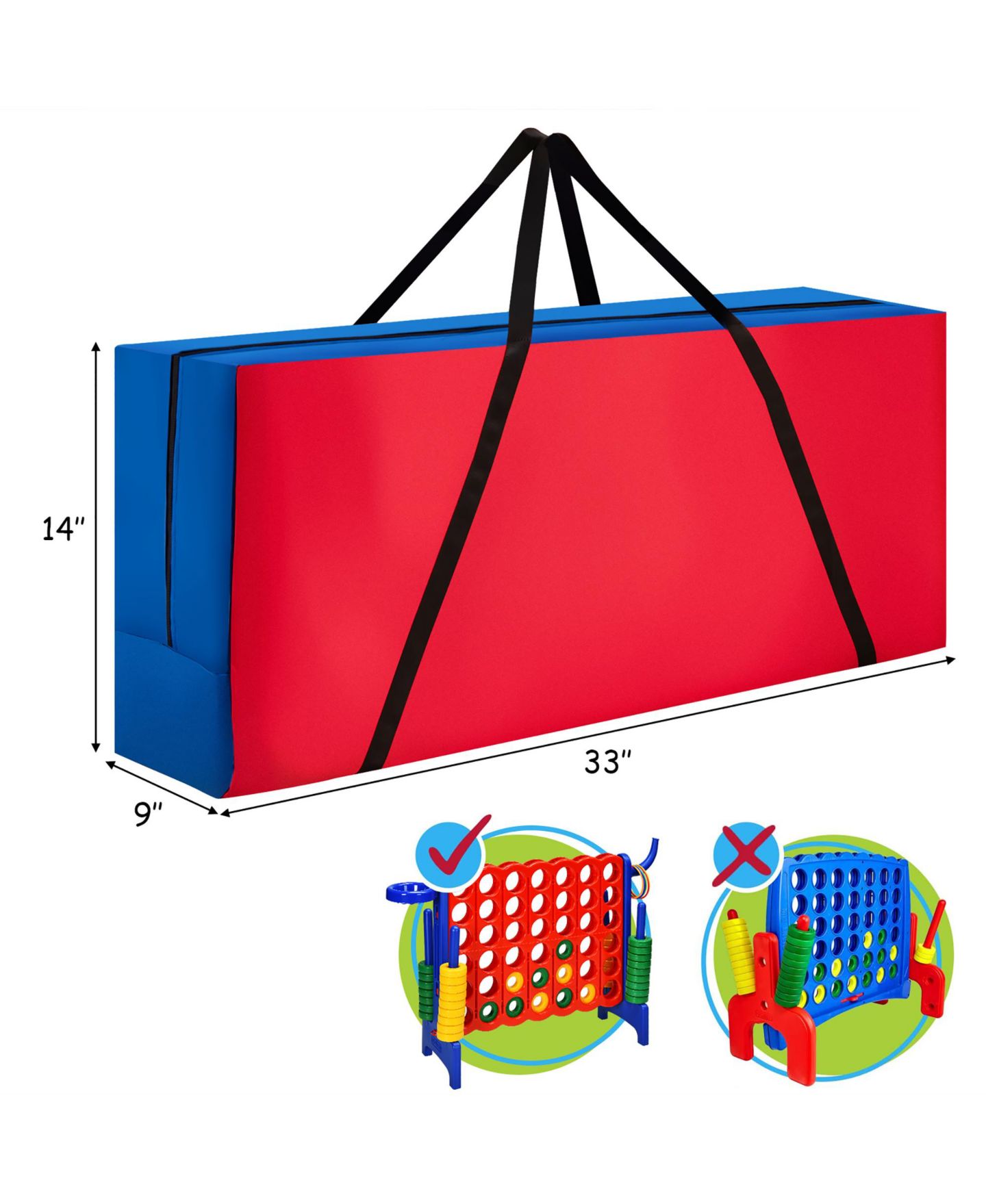 Детские игрушки Costway 2 Pcs Giant 4-IN-A-ROW Jumbo 4-to-Score Game Set W/Storage Carrying, цвет: Синий — фото 11
