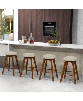 Set of 2 Swivel Bar Stools Upholstered Counter Height Chairs with Rubber Wood Legs