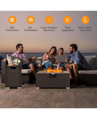 32"x 20" Propane Rattan Fire Pit Table Set with Side Table Tank and Cover 40,000 BTU