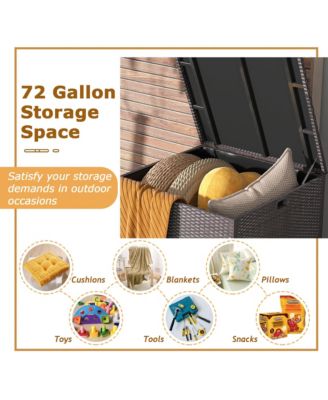 72 Gallon Patio Rattan Wicker Storage Deck Box Container with Liner Garden