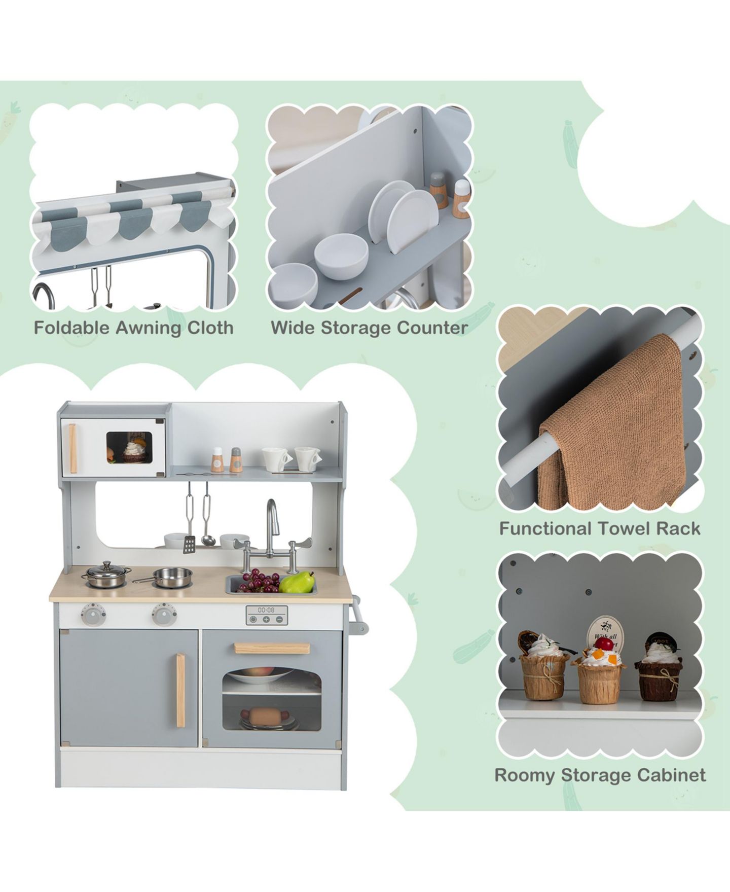 Детская игрушка Costway 2-in-1 Double-Sided Play Kitchen, Ages 3+ — фото 7