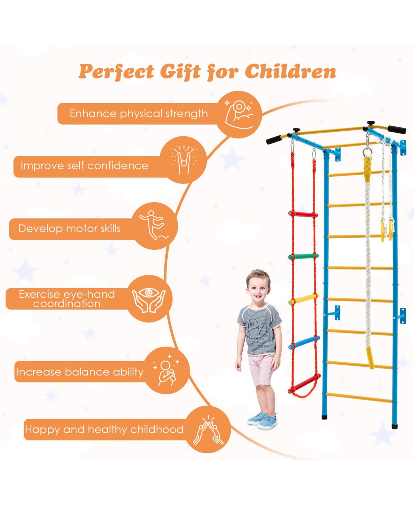 Детская игрушка Costway 5 in 1 Kids Indoor Gym Playground Swedish Wall Ladder Children Home, цвет: Синий — фото 4