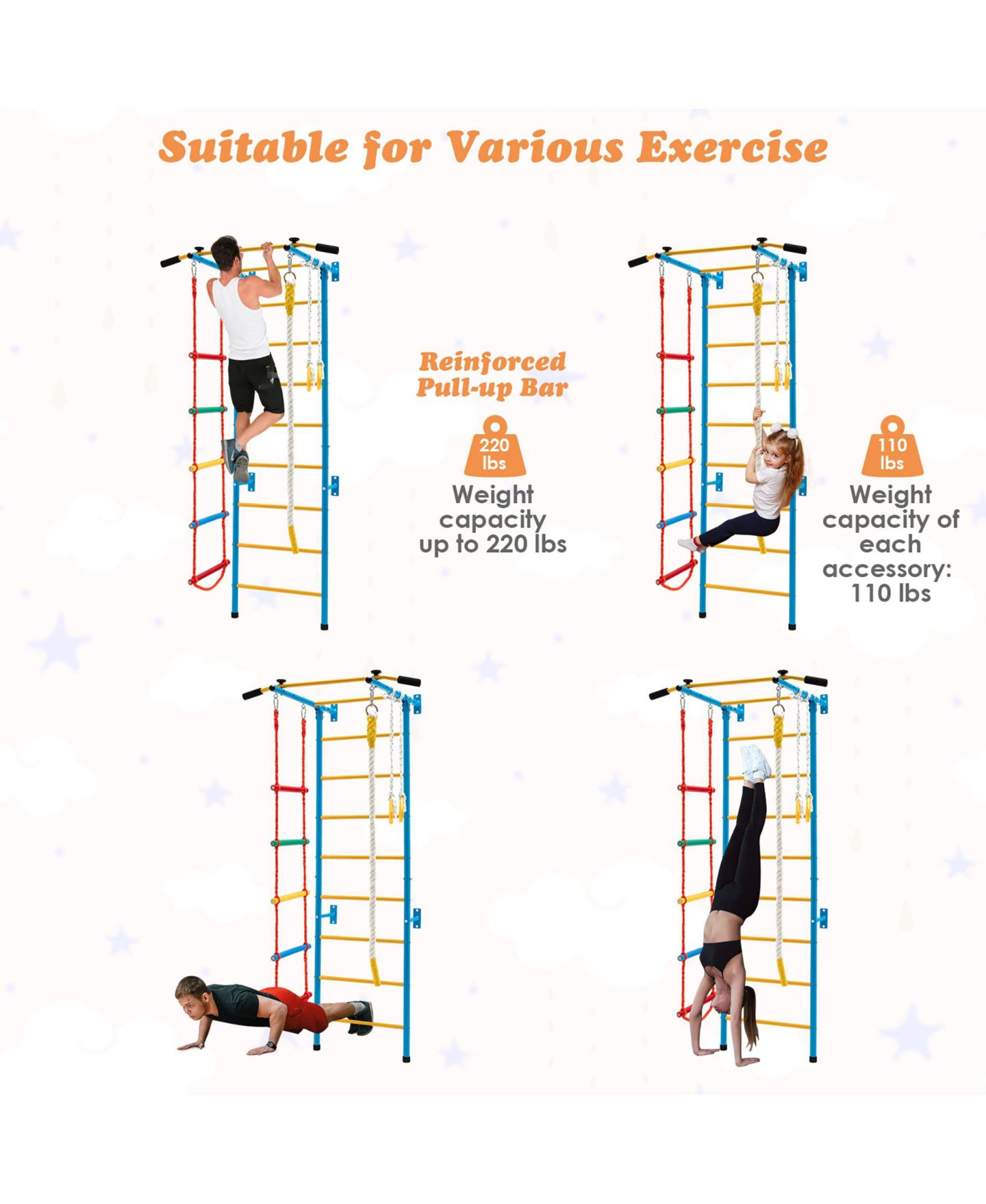 Детская игрушка Costway 5 in 1 Kids Indoor Gym Playground Swedish Wall Ladder Children Home, цвет: Синий — фото 6