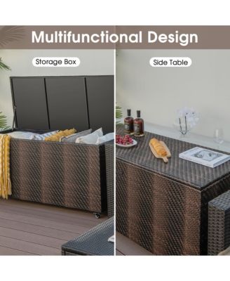 96 Gallon Patio Rattan Storage Deck Box Container Garden Liner Wheels