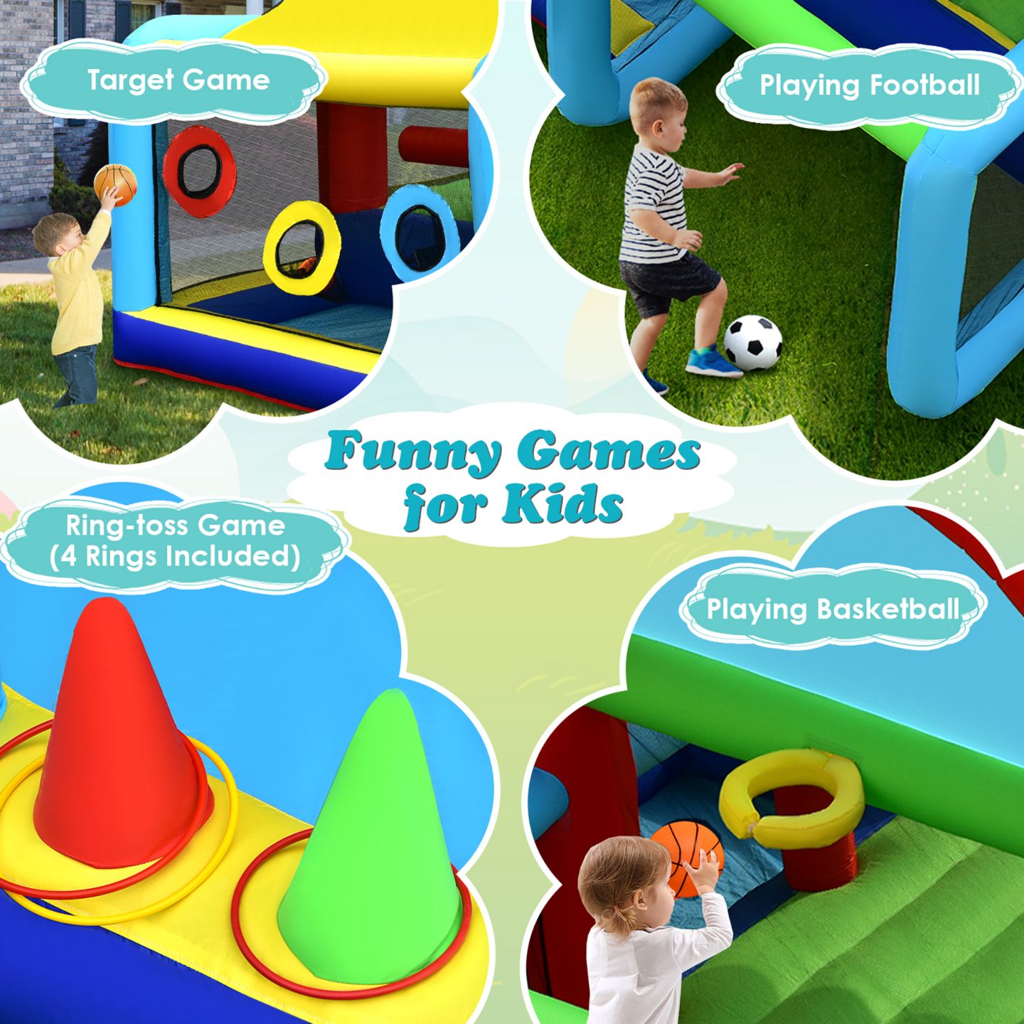 Детские игрушки Costway Inflatable Bounce House Kids Bouncy Jumping Castle w/ Dual Slides & 480W Blower — фото 4