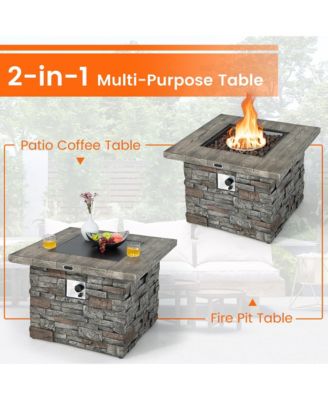 34.5'' Square Propane Gas Fire Pit Table Faux Stone w/ Lava Rock
