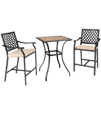Patio Square Bar Table Wood-Like Tabletop Metal Frame Garden Backyard