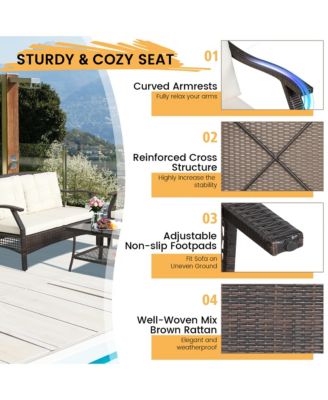 4 PCS Outdoor Rattan Conversation Set Patio Rattan Sofa Set W/ Protective Cover