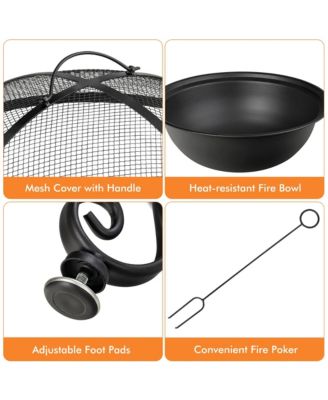 35.5'' Patio Fire Pit Dining Table Charcoal Wood Burning W/ Cooking BBQ Grate