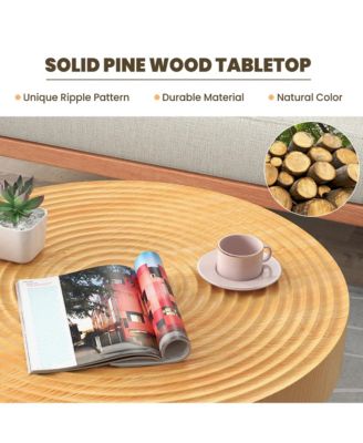 Farmhouse Round Coffee Table Set of 2 End Table Natural Finish