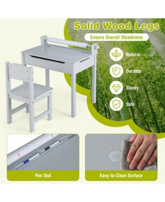 Toddler Craft Table &amp; Chair Set Kids Art Crafts Table with Paper Roll Holder