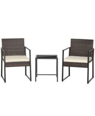 3pcs Patio Furniture Set Heavy Duty Cushioned Wicker Rattan Chairs Table