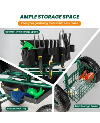 Rolling Garden Cart Outdoor Gardening Workseat withAdjustable Height &Tool Storage