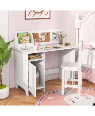 Kids Desk and Chair Set Study Writing Workstation with Bookshelf &amp; Bulletin Board