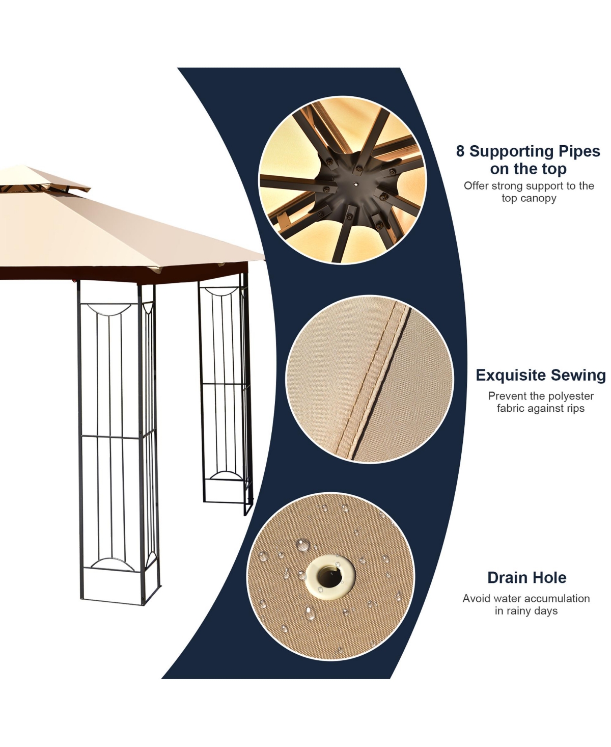 Costway Patio Canopy Gazebo Outdoor 2-Tier Steel Tent Heavy-Duty L-Shaped -khaki