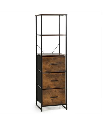Tall Storage Tower with 3 Drawers and 3 Shelves, Freestanding Vertical Dresser Chest