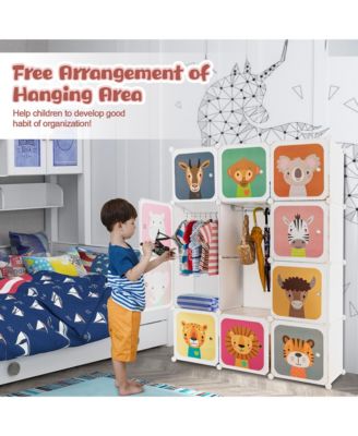 12-Cube Kids Wardrobe Baby Dresser Bedroom Armoire Clothes Hanging Closet with Door