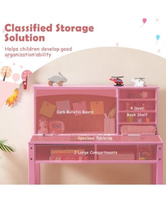 Kids Desk and Chair Set Study Writing Workstation with Hutch & Bulletin Board