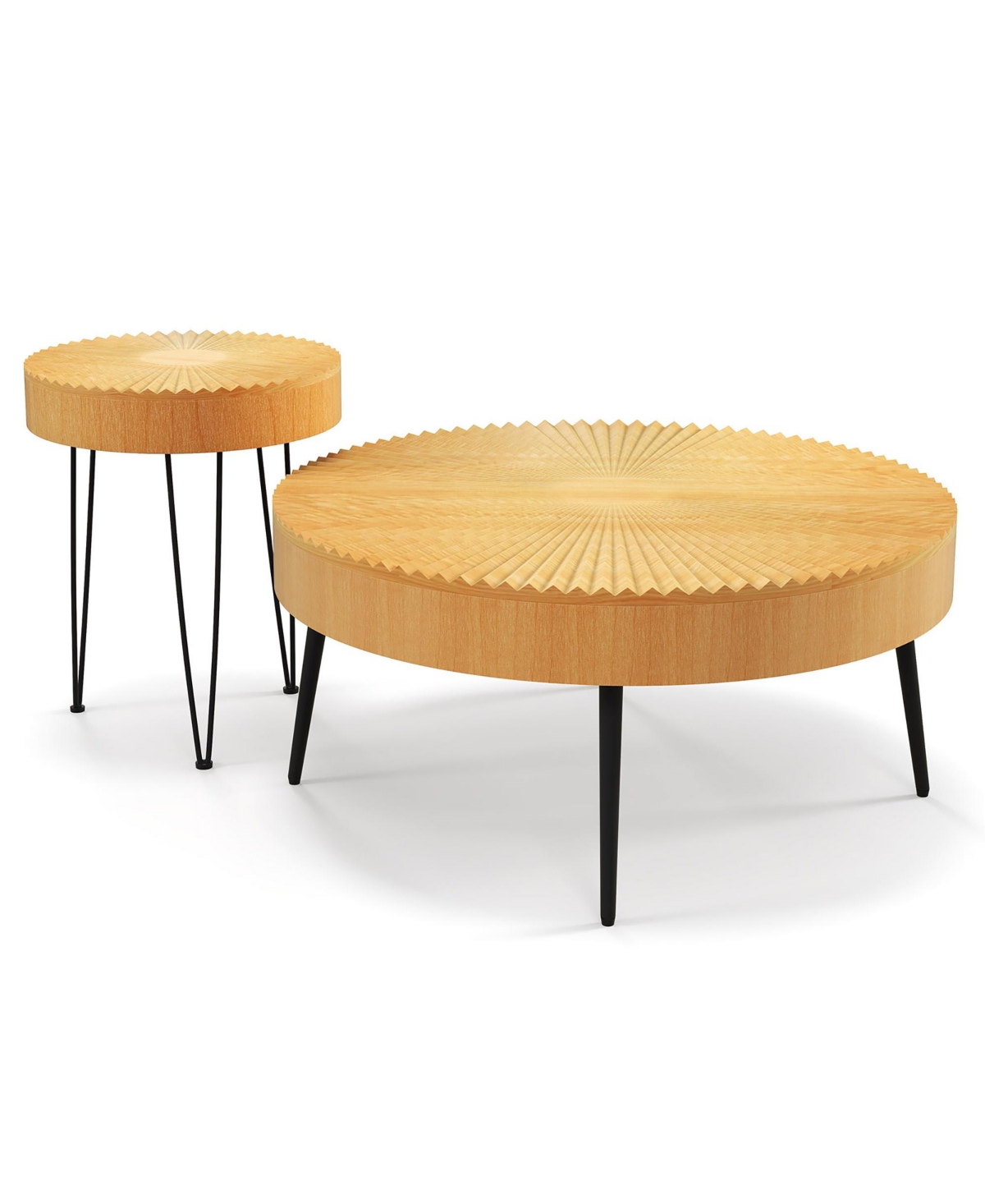 Costway Farmhouse Round Coffee Table Set of 2 End TableFinish for Living Room - Natural
