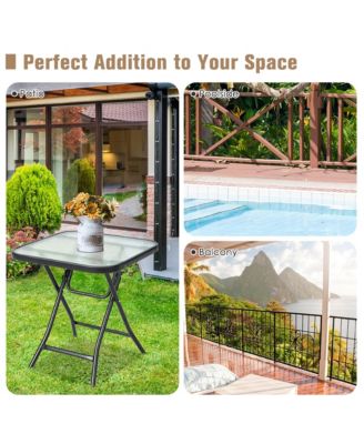 Patio Folding Square Glass Side Table Bistro Coffee Table Plant Stand