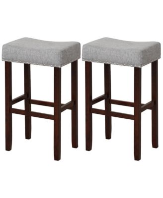 Set of 2 Bar Stools Bar Height Saddle Kitchen Chairs with Wooden Legs