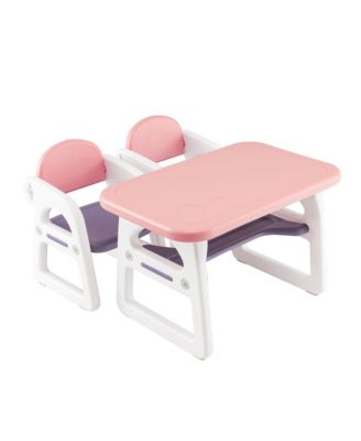 3-Piece Kids Table and Chair Set Toddler Activity Study Desk with Building Blocks