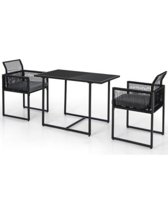 3PCS Patio PE Wicker Furniture Set Cushioned Chairs with Folding Backrest Backyard