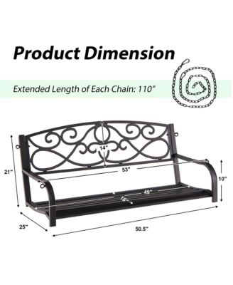 Outdoor 2-Person Metal Porch Swing Hanging Patio Bench 485 Lbs Capacity