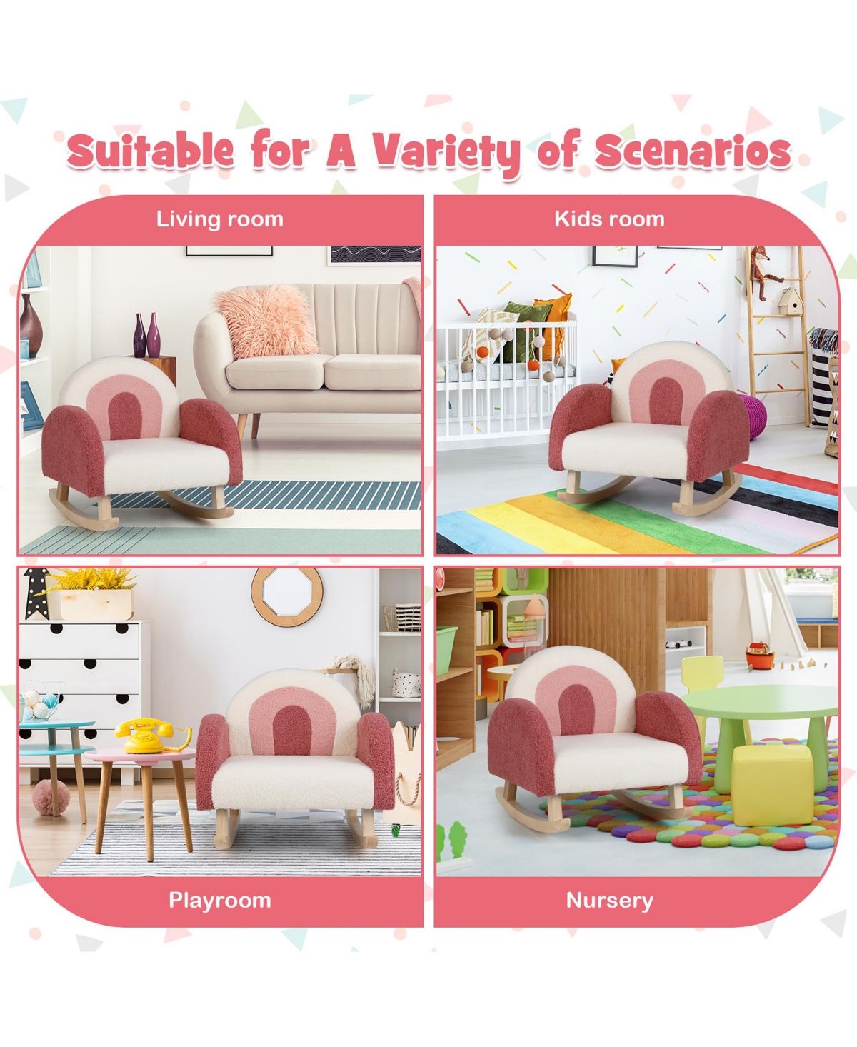 Kids Rocking Chair Children Armchair Velvet Upholstered Sofa w/ Solid Wood Legs