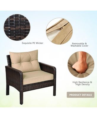 4PCS Rattan Wicker Patio Conversation Set Cushioned Outdoor Furniture Set