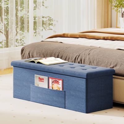 Fabric Folding Ottoman Storage Chest With Divider Bed End Bench