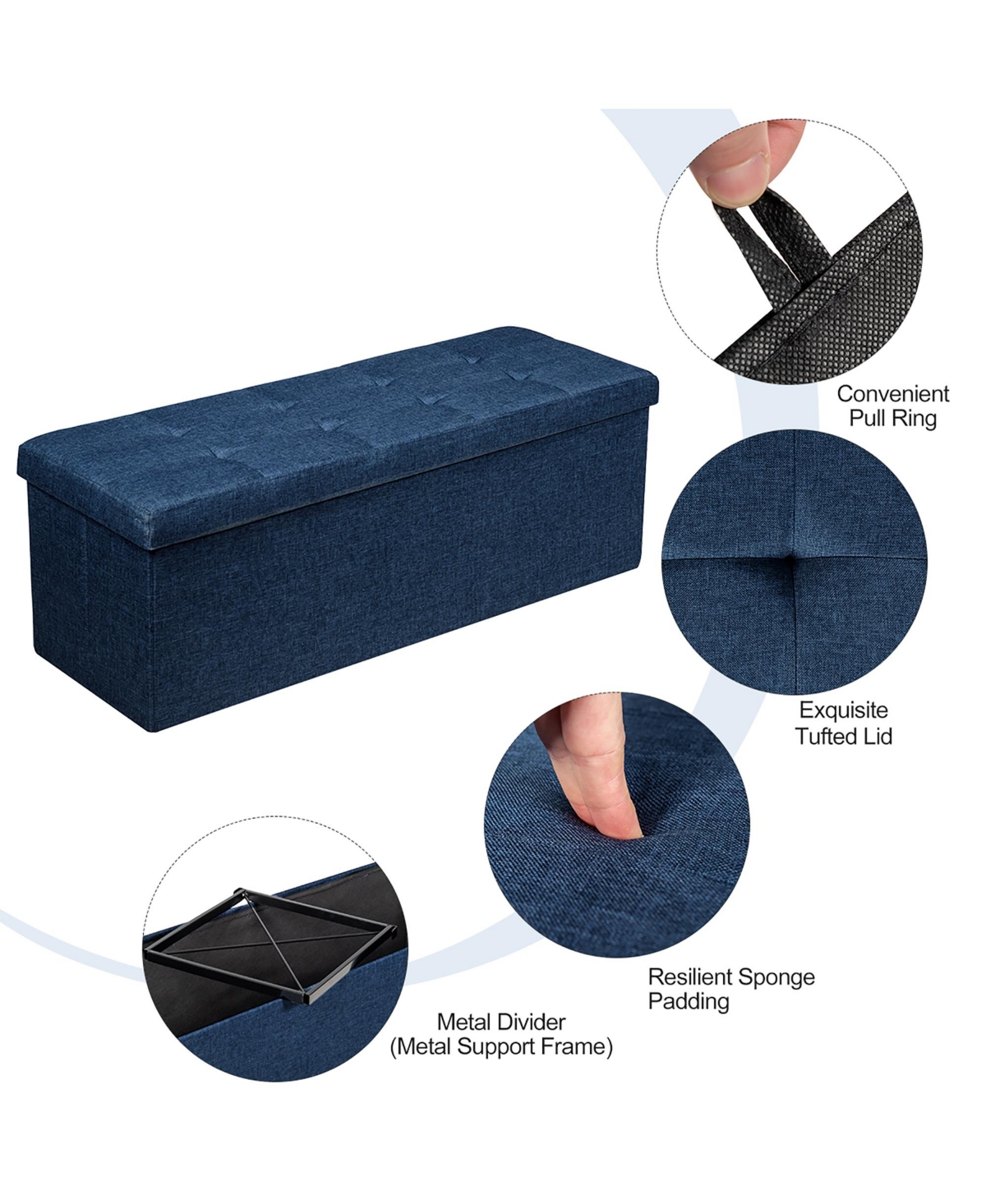 Costway Fabric Folding Storage Ottoman Storage Chest W/Divider Bed End Bench
