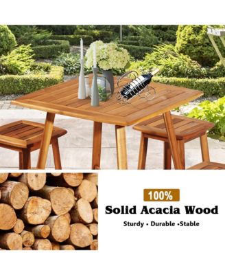 5PCS Acacia Patio Dining Set W/Square Table & 4 Stools Reddish