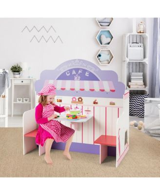 2 in 1 Kids Play Kitchen & Cafe Restaurant Wooden Pretend Cooking Playset Toy
