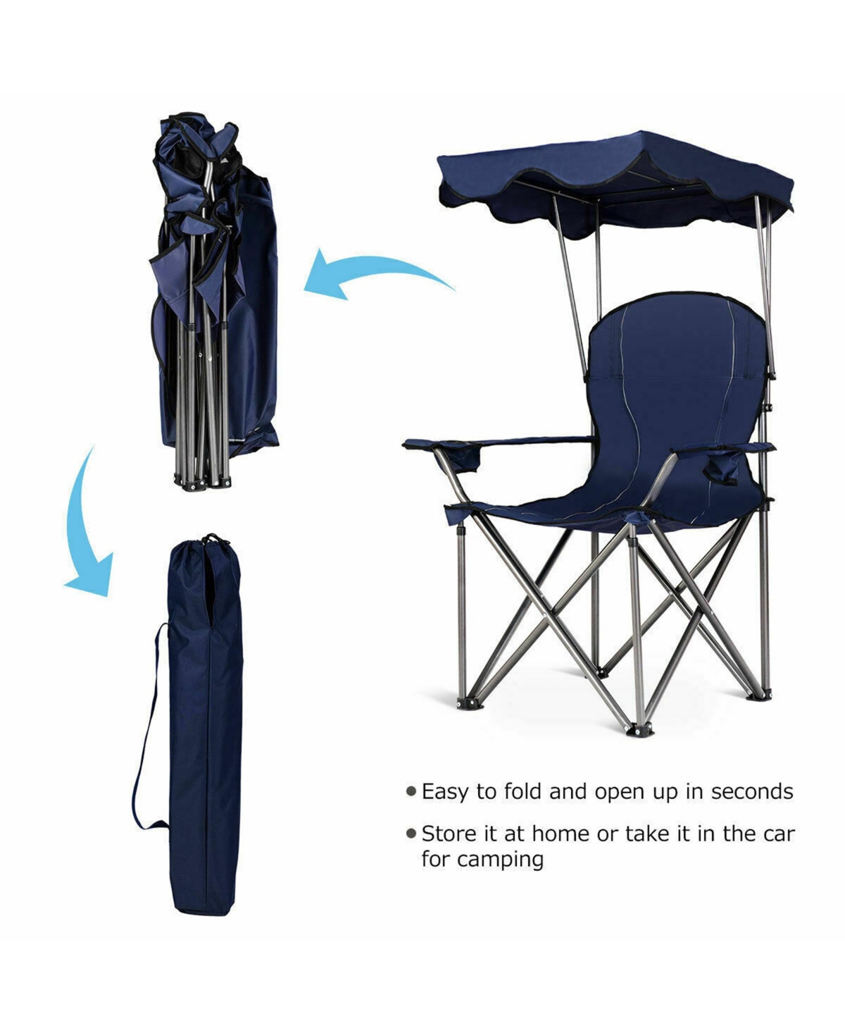 Gymax Folding Canopy Camping Chair Portable Beach Chair w/ Carrying Bag- Blue